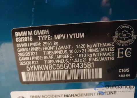 2016 BMW X6 M из США, поврежденный, VIN 5YMKW8C55G0R43581